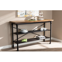 Baxton Studio YLX-9062 Velera Vintage Rustic Industrial Style Wood and Dark Bronze-Finished Metal Kitchen Storage Shelf Unit